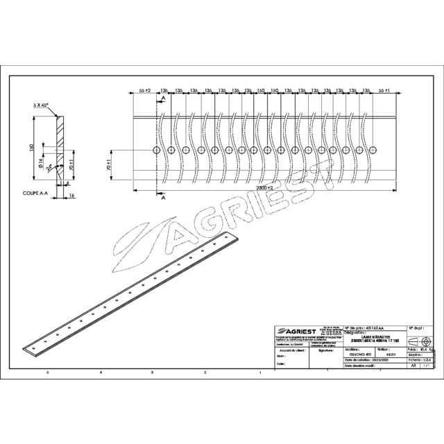 Lame Percee 150X16 LG 2300 400HB 17 TRS Ø16 EA 135 référence fournisseur 451165